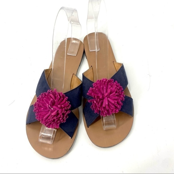 J Crew Sweet Jasmine Pom Pom sandal flats 7 - Picture 2 of 9